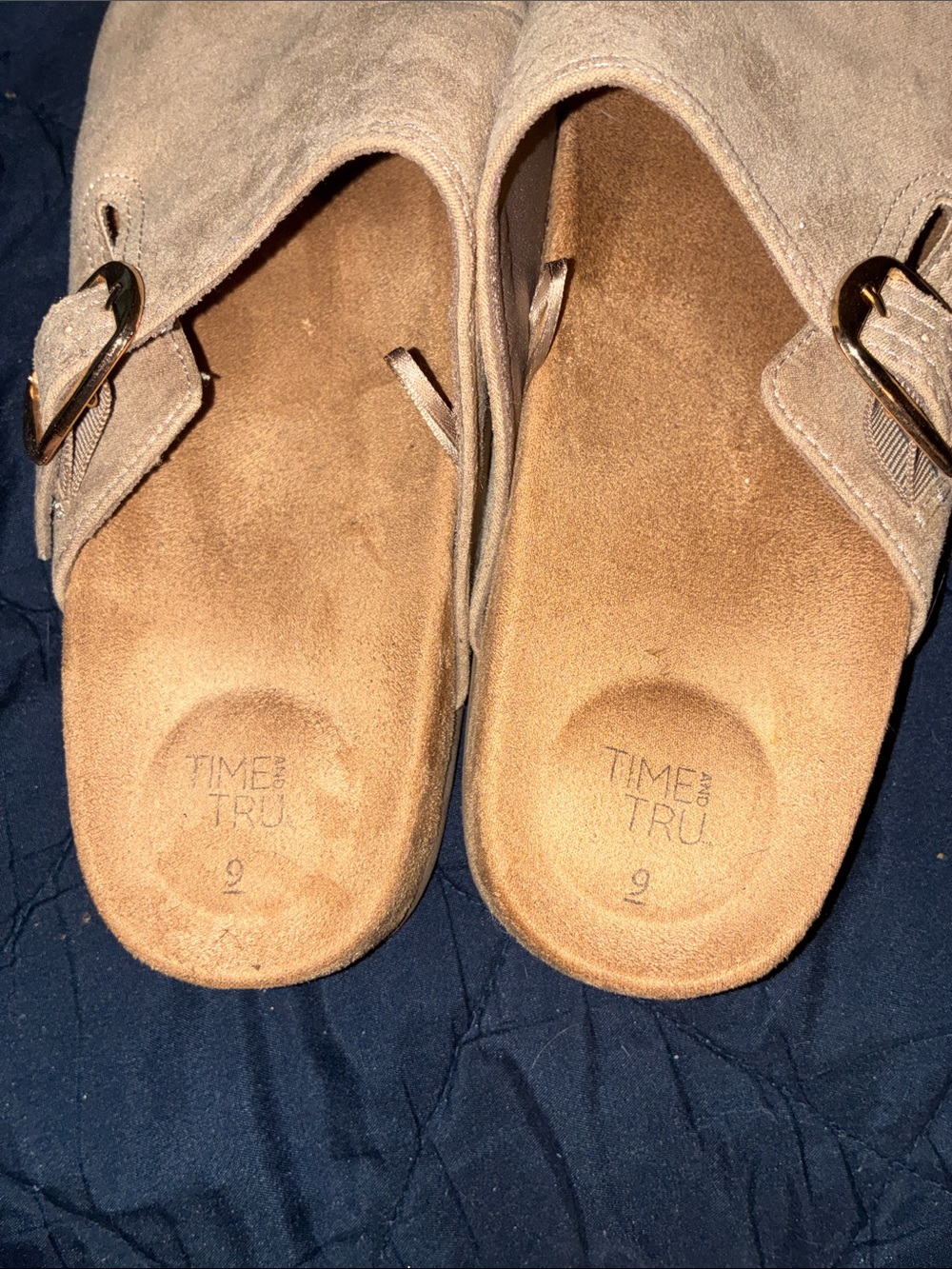 Suede Slip-On Clogs with Buckle - Light Tan - Picture 2 of 3